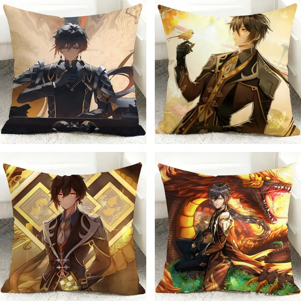 Game G-Genshin Impact Zhongli Cushion Cover Soft Short Plush Pillow Case Cushion Cover for Living Room Sofa Decor