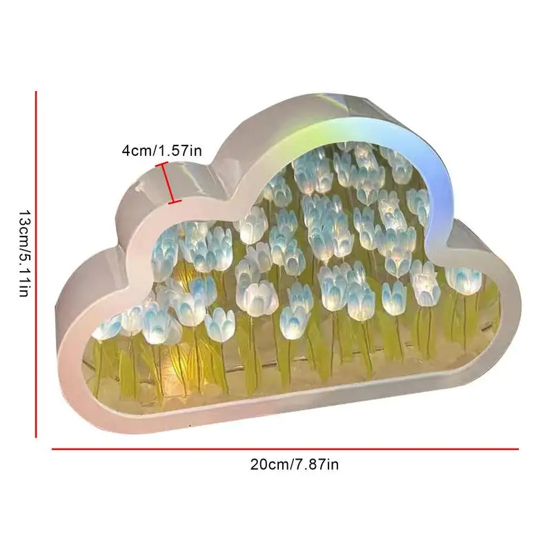 Romantic Bedside Night Light, Cloud Tulip Mirror Lamp, Luz romântica para desktop, Sala de estar