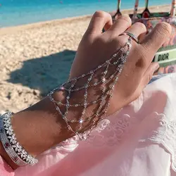 Women Bracelet Back of Hand Chain Fine Jewelry 925 Sterling Silver Palm Slave Trendy Season