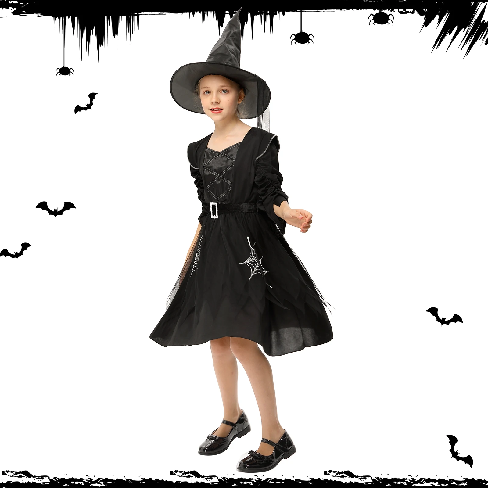 Girls Halloween Witch Costume Dress - Classic Black Fairytale Outfit for Kids, Dress-Up Role Play for Parties & Pretend Play view 7