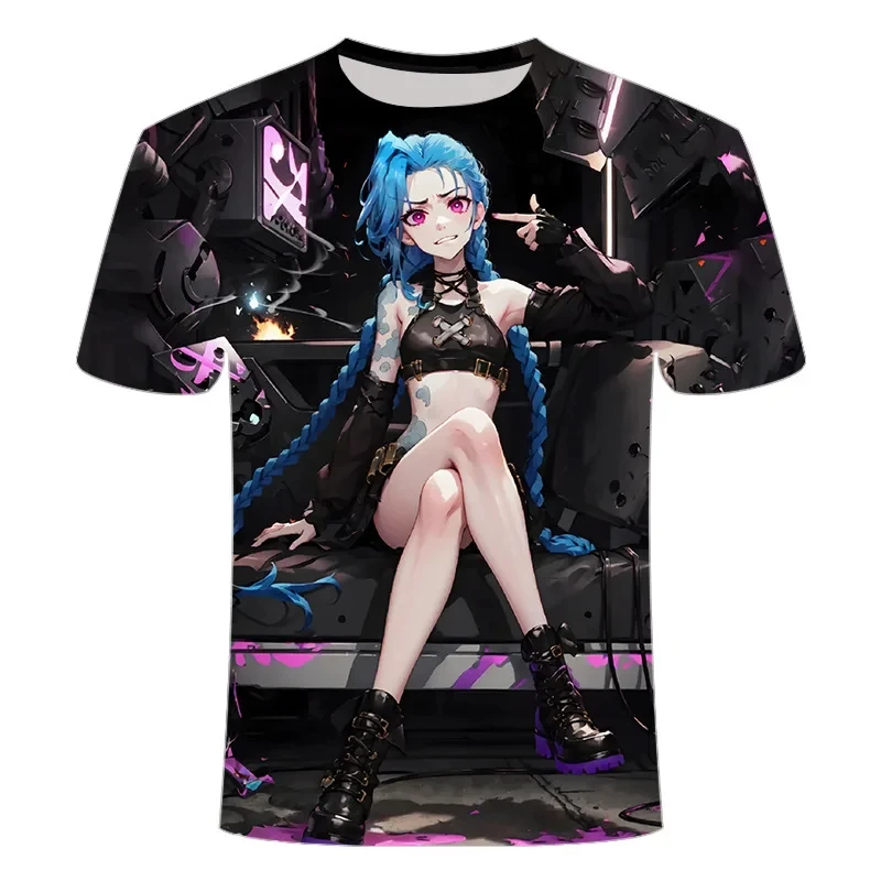 Arcane League Jinx Graphs Fashion Anime 3D Print Men Women T-shirt O-neck Short Sleeve Top Summer Casual Hip Hop Streetwear Tees