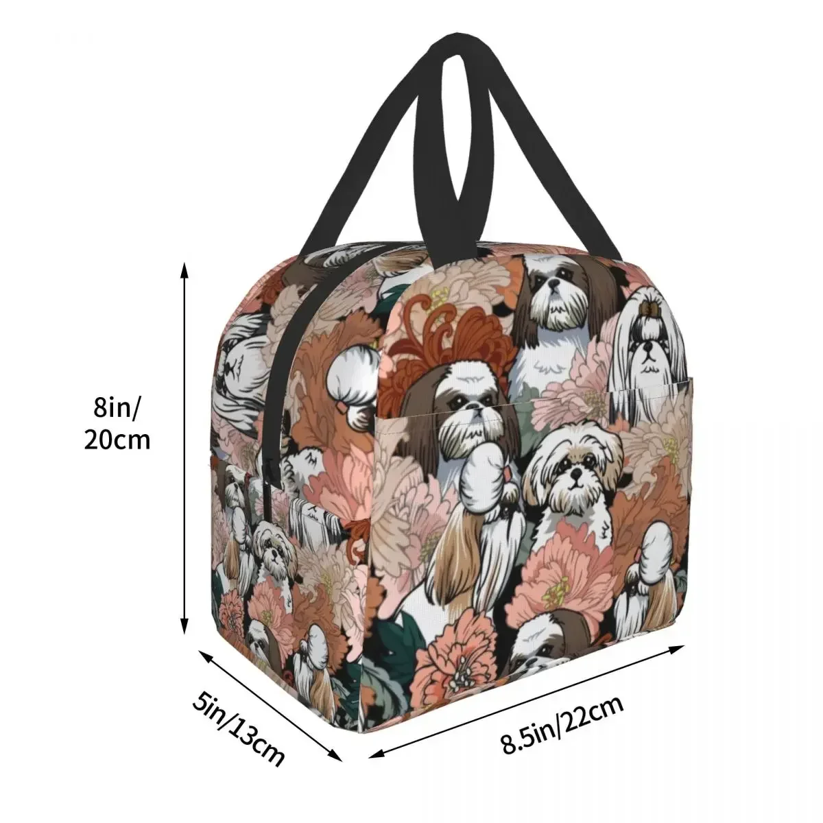 

Custom Shih Tzu Dog Flowers Pattern Lunch Bag Men Women Thermal Cooler Insulated Lunch Boxes for Student School