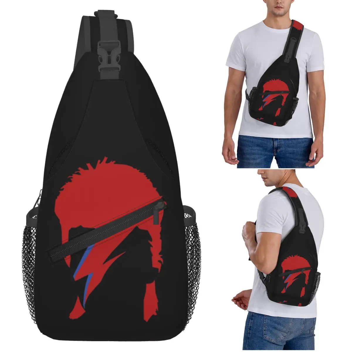 

David Bowie Lightning Chest Bag Men Sling Crossbody Backpack Chest Bag Traveling Hiking Daypack Shoulder Bag