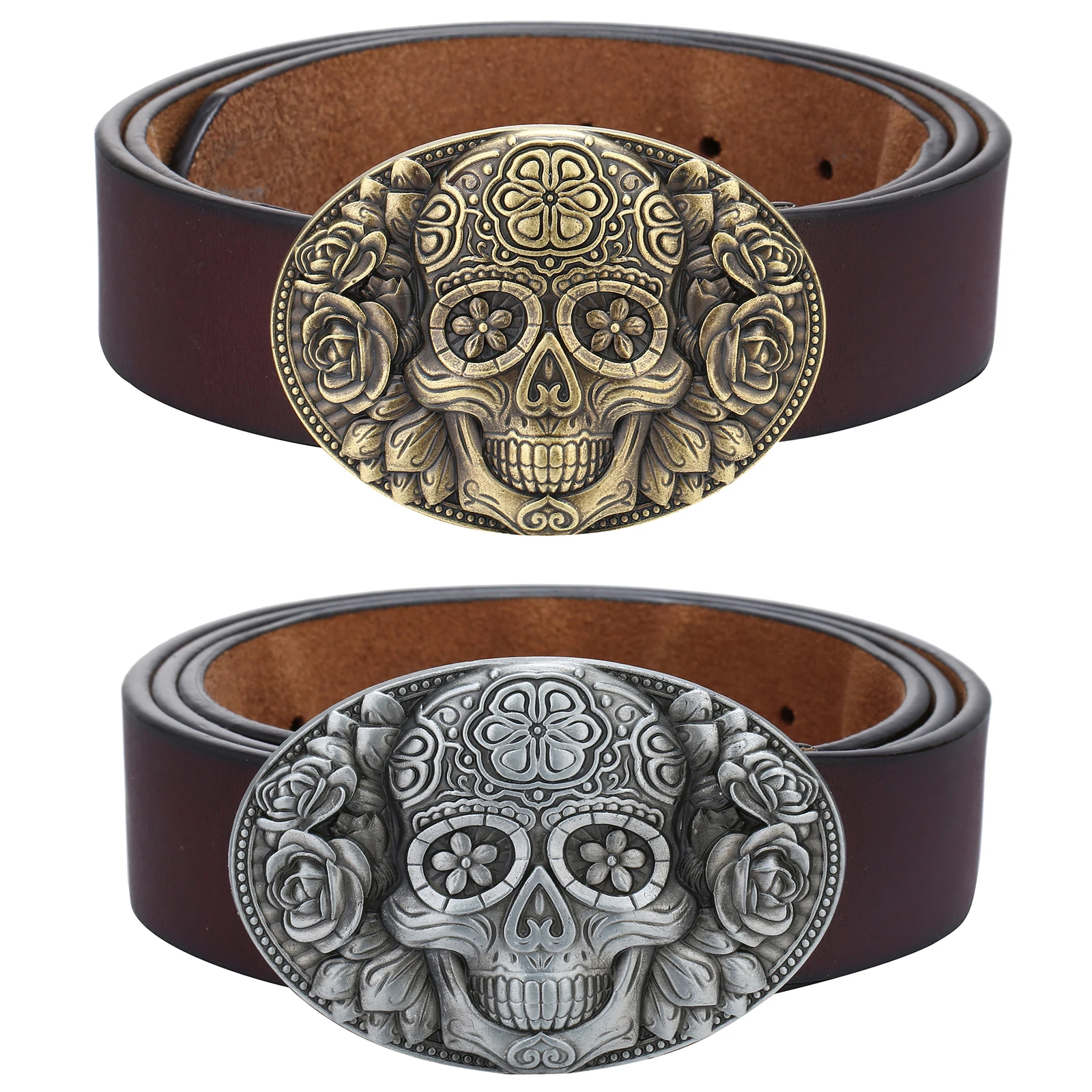 Western Cowboy Zinc Alloy New Flower Ghost Skull Head Engrave Men\'s Belt Buckle