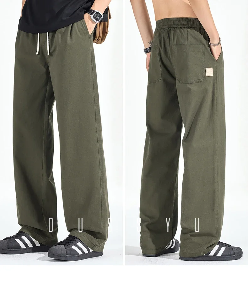 Herbst-Winter Hochwertige 100% Baumwolle Freizeithose für Herren mit elastischem Bund, lockerer, gerader Passform, lässige Arbeitshose, Cargo-Hose, Khaki-Hose für Männer – Detail 8