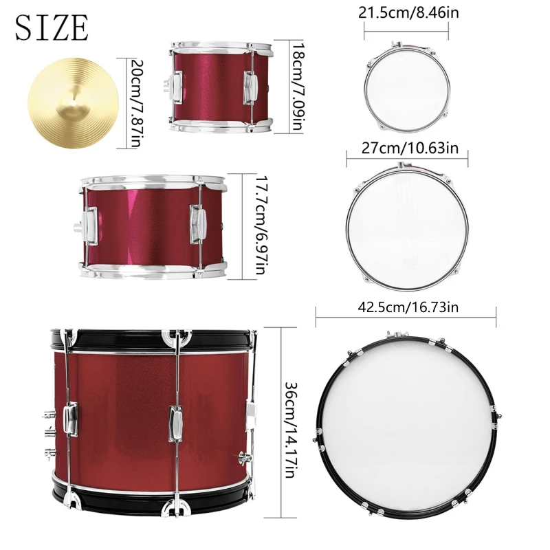 Children Drum Kits with Adjusted Thrones, 3 Piece Drum Set for Kids Beginners E56D