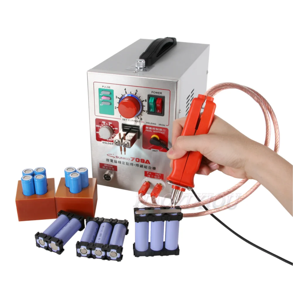SUNKKO-soldador por puntos 709A, máquina de soldadura por puntos de pulso de 1,9 kW para paquete de batería de litio, máquina de soldadura con bolígrafo de soldadura remoto