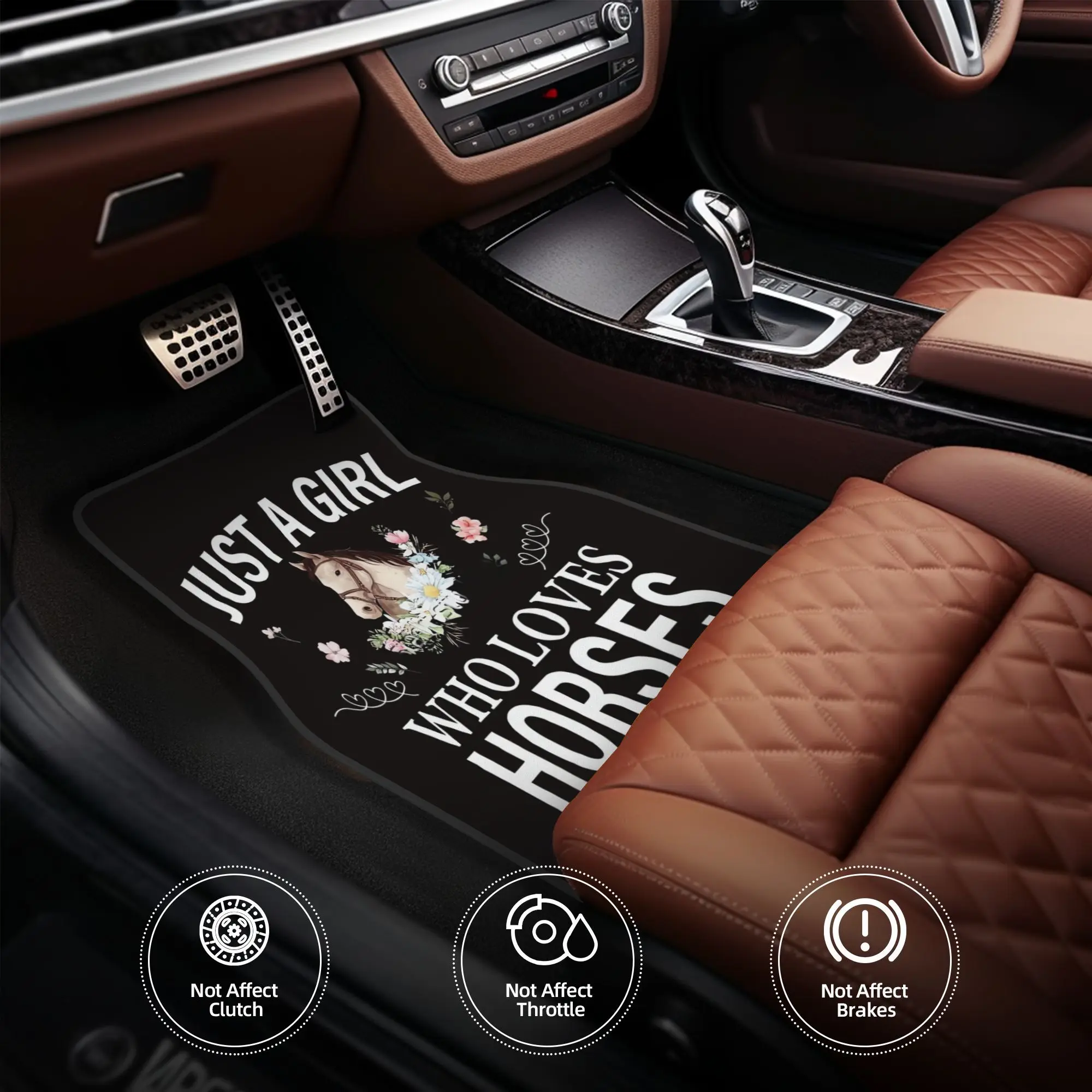 4pcs Just A Girl Who Loves Horses Floral Car Floor Mats, Durable, Fit For Cars, Ideal Gift, Vehicle Interior Mats, Playful Desig