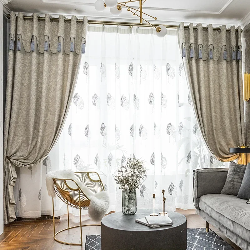 French Window Balcony And Bay Window Customized Blue Gray Texture Jacquard Thickened Blackout Curtains For Living Room Bedroom