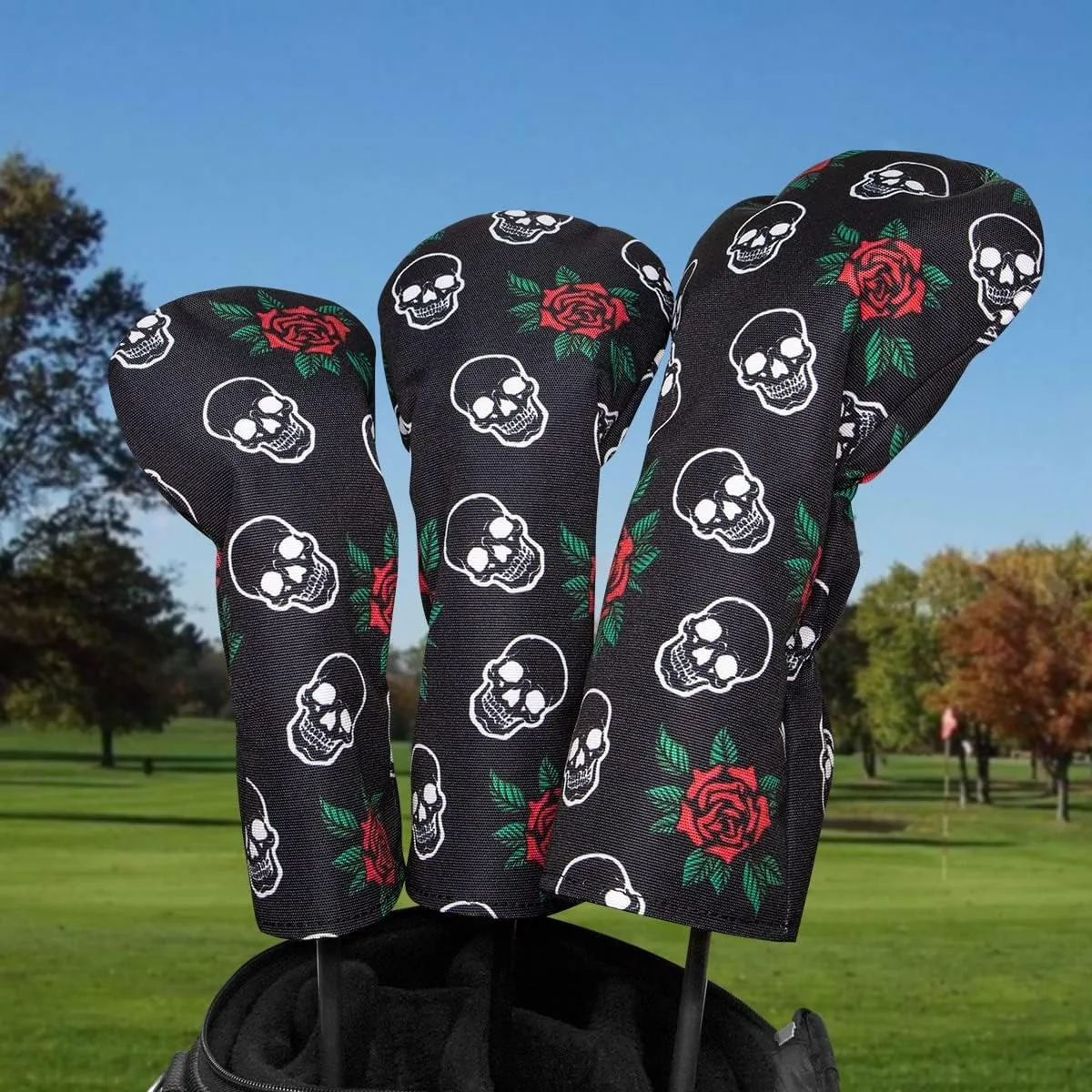 Flower Headcover Golf, Golf Club Head Covers for Driver, Woods and Hybrids, Rose and Skeleton Driver Fairway Rescue Headcovers