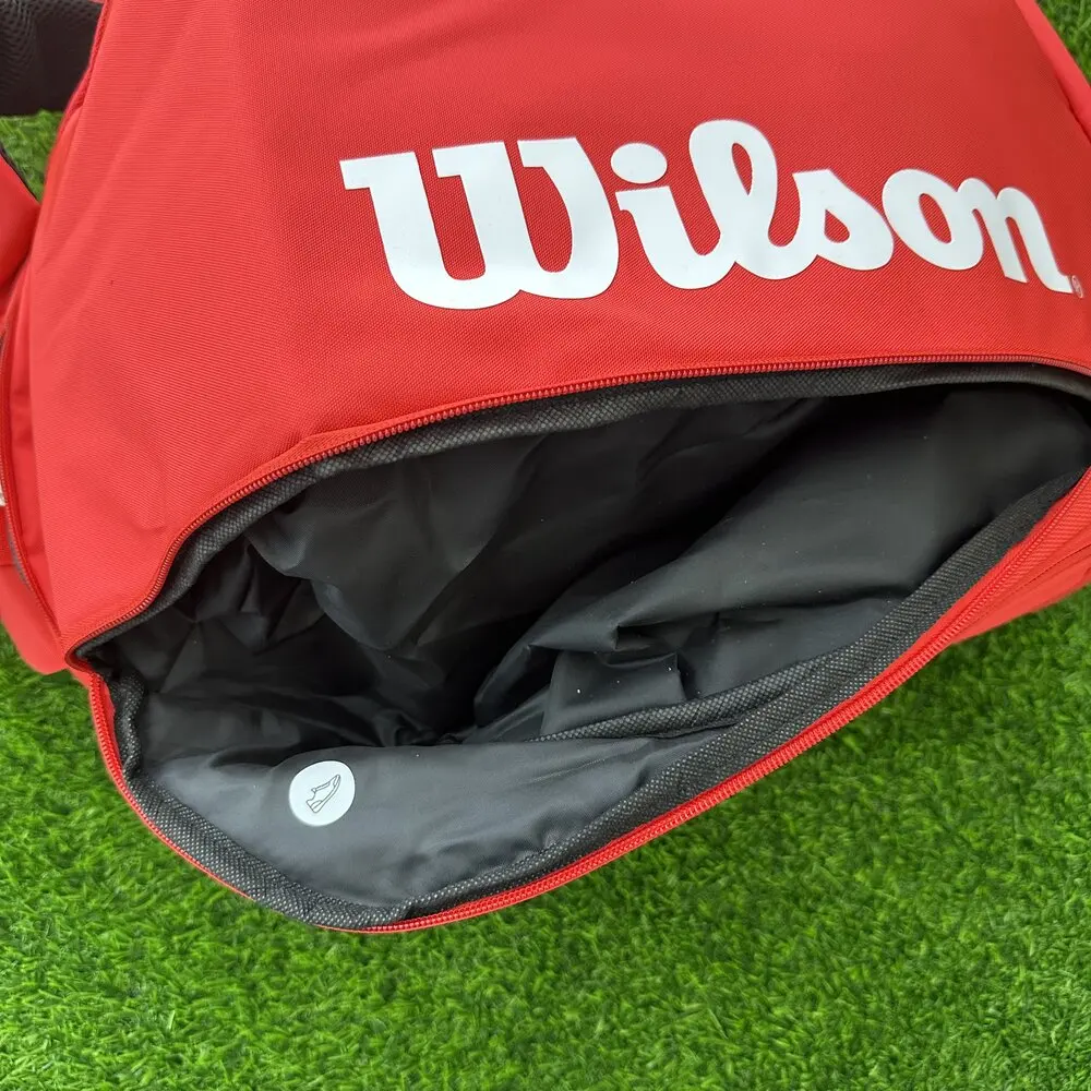 Wilson Super Tour Pro Staff 2/6/9 Pack Fine-knit Coating Tennis Bag 3-Decks Racket Backpack Racquet Bag with Thermoguard Red