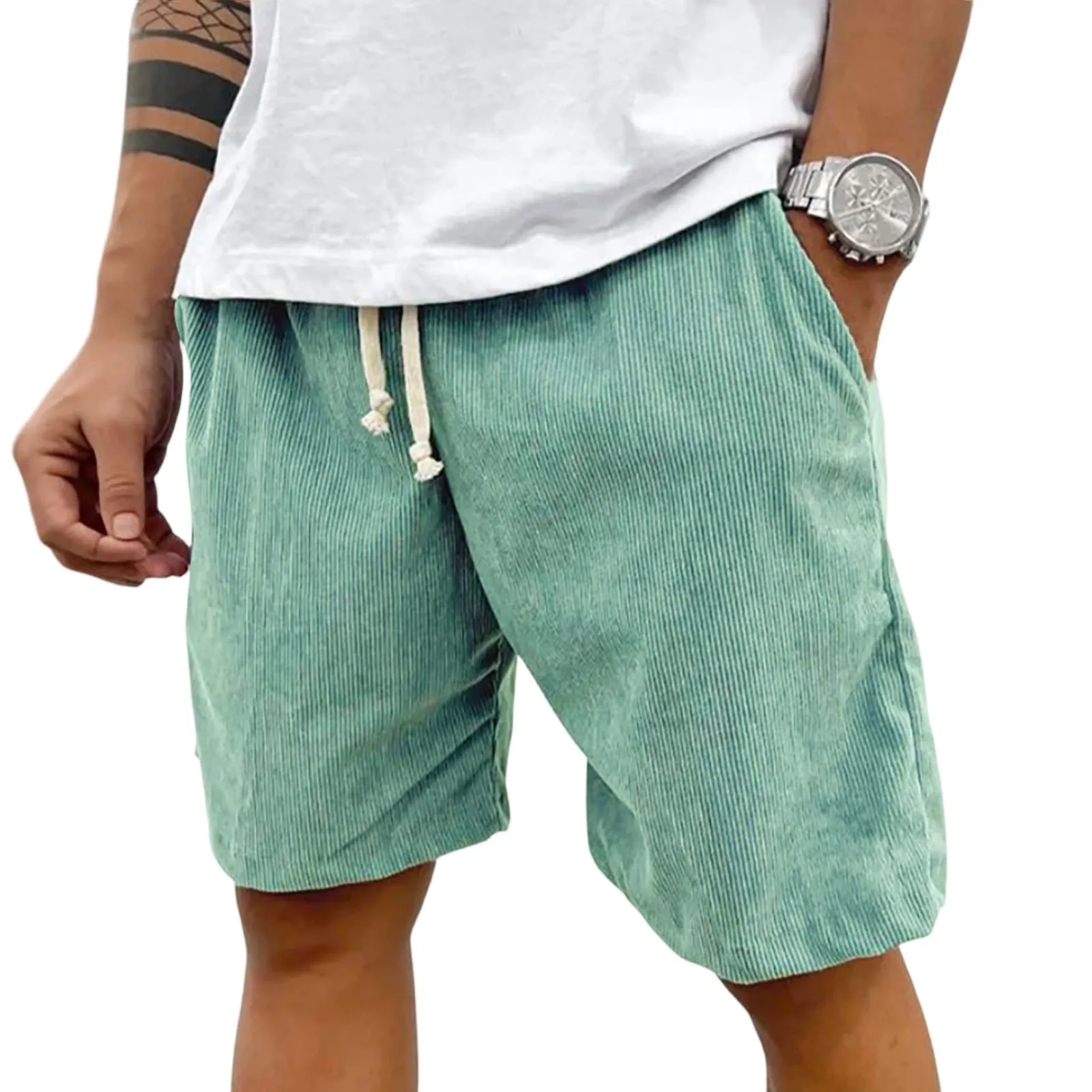 

Corduroy casual shorts for men Spring and summer casual shorts elastic waist fitness working shorts solid color short pants