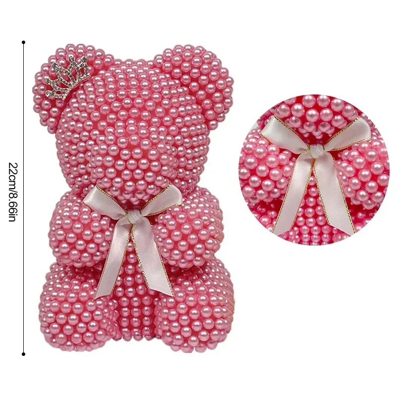 Pearl Bear With Bowknot Ribbon Plastic Ipearl Fashion Gift For Christmas New Year Birthday Valentine's Day Festival Popular Gift