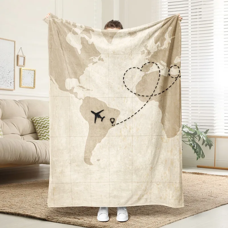 

Vintage World Map Blanket Soft Flannel Throw Warm Cozy Decorative Blanket for Sofa Bed Living Room Home Travel Theme