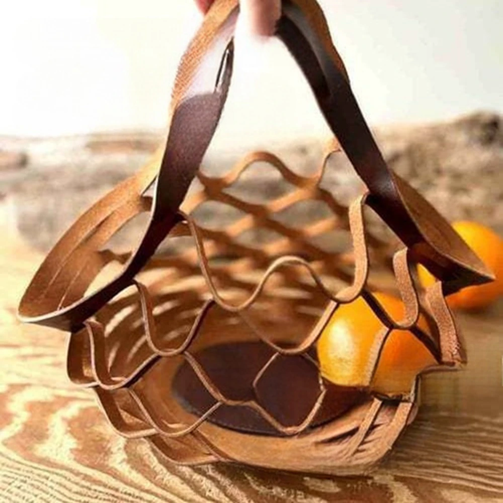 

Vintage PU Leather Folding Tote Bag Outdoor Portable Hollow Mesh Bag Unique Cut-Out Market Bag Women Handbag Shoulder Bag