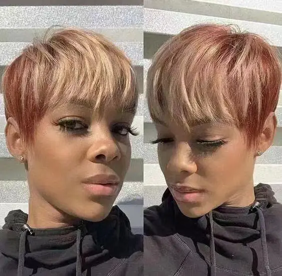 

Short Pixie Cut Wigs for Black/white Women Short Hair Wigs with Bangs Short Pixie Wigs Ombre Blonde Layered Synthetic Wigs