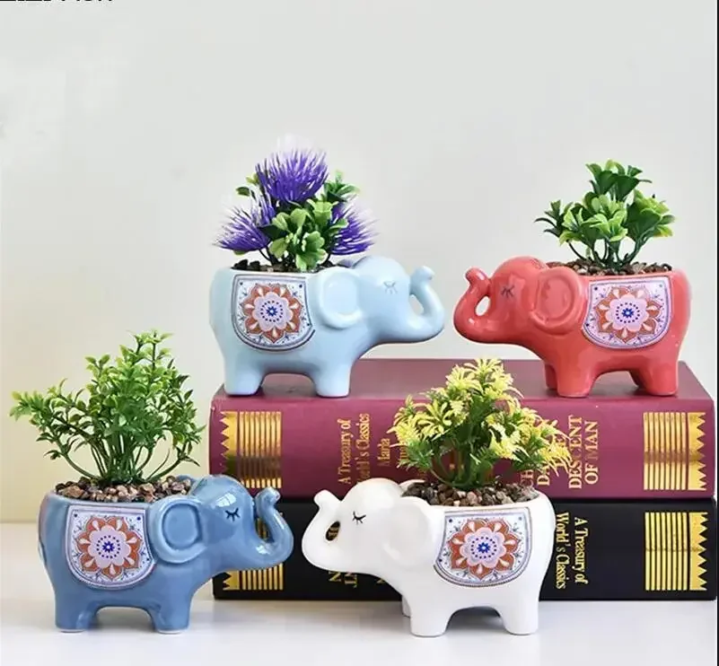 Cartoon Elephant Vase Small Meaty Flower Pot Crafts Creative Living Room Dining Table Decoration Office Home Decoration Art