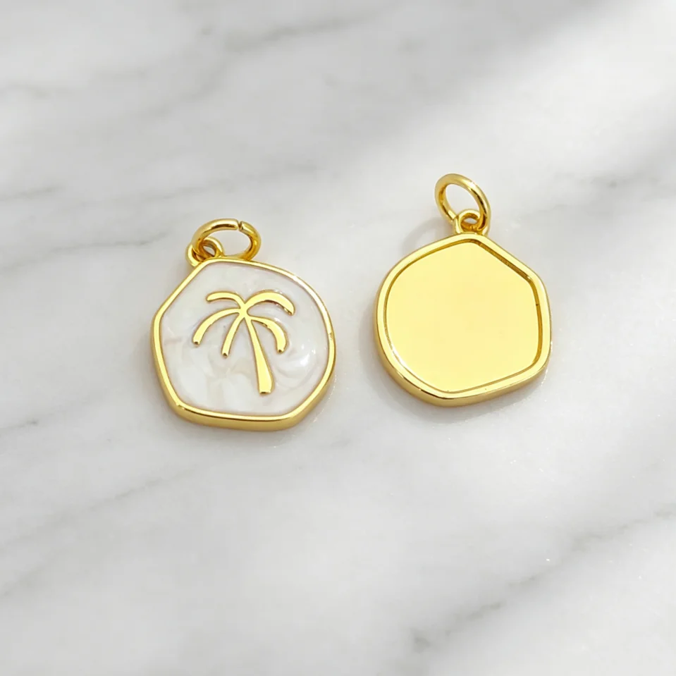 4 Pcs Pendants Brass Enamel Round Evil Eye Dios Letter Coconut Tree Charms DIY Jewelry Accessories Necklace Bracelet Connector