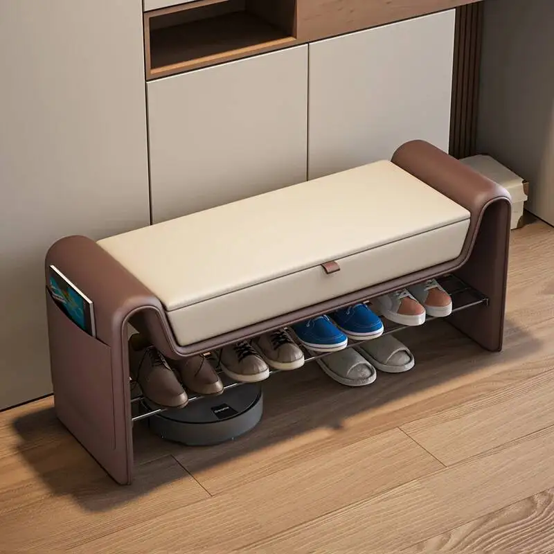 

Металлическая тумба-скамья для прихожей с местом для хранения обуви и скрытым отсеком для экономии пространства