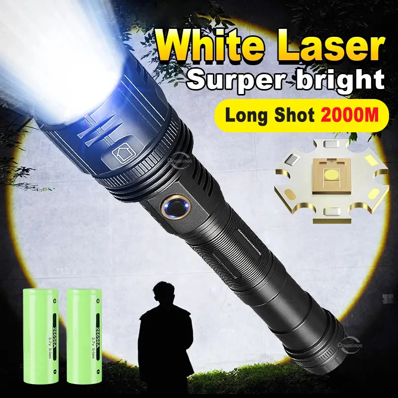 

White Laser Super Powerful LED Flashlight 80 Watts USB Rechargeable Torch Light High Power Flashlight Tactical Lantern Hand Lamp