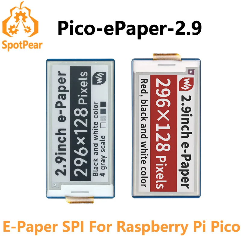 2.9inch E-Paper E-Ink Display Module SPI 296×128 Display Color option for Raspberry Pi Pico Development Board