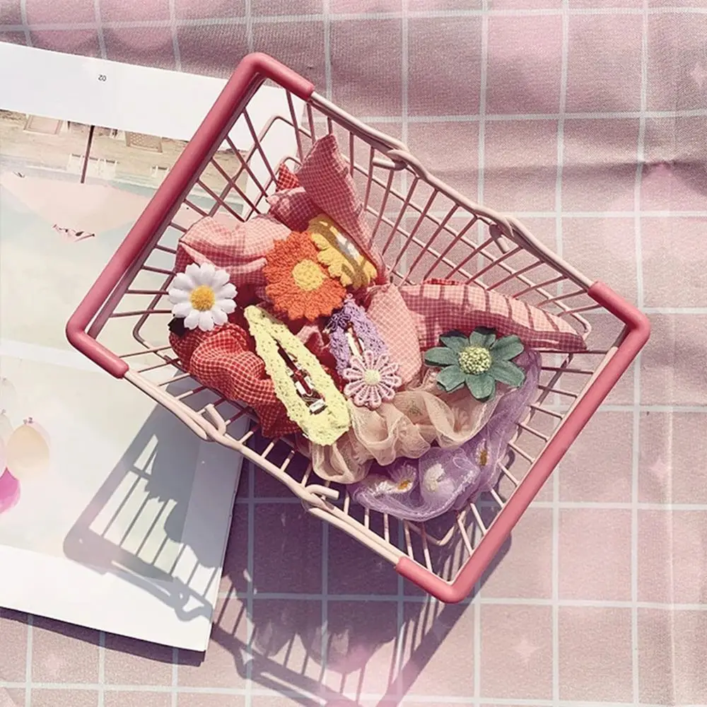 S/M/L Storage Basket Mini Pink Desktop Organizing Basket Large Capacity Iron Hand Basket for Jewelry Cosmetics Parts Sundries