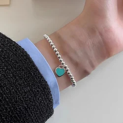 Foxanry-Pulseras elásticas para mujer y niña, cadena de cuentas de corazón de amor azul, joyería de fiesta, dijes, accesorios de boda elegantes de moda coreana