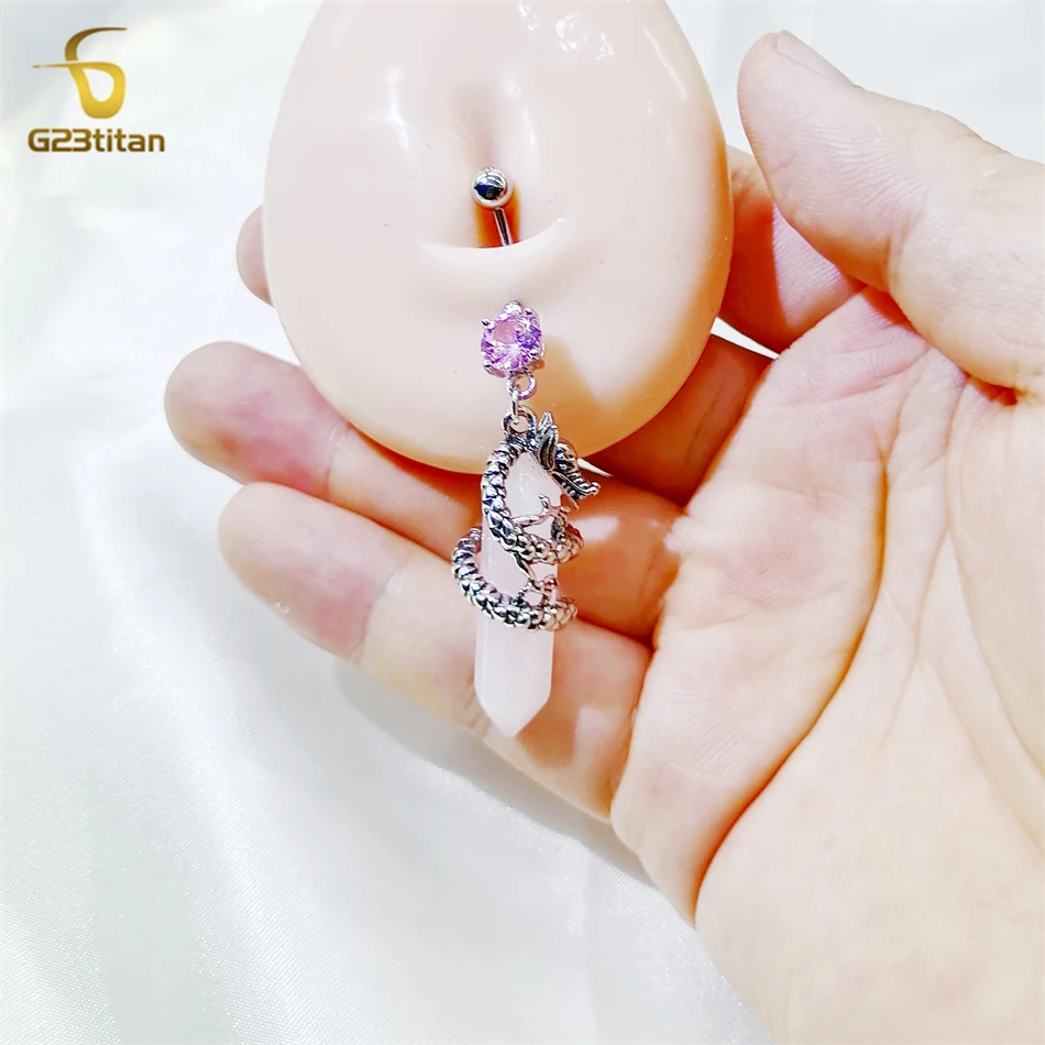 레트로 드래곤 랩 크리스탈 스톤 댕글 밸리 단추 링, 의료용 티타늄 스틸 배꼽 피어싱, 여성용 바디 쥬얼리, 14G, 6-14mm
