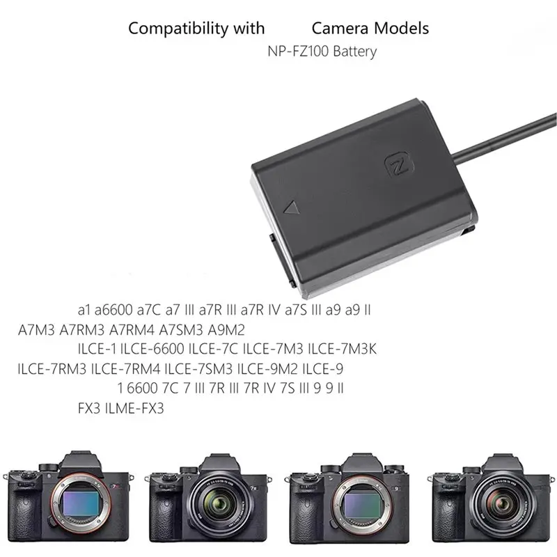 [NEW!】 AC Adapter DC Power Type-C To NP-FZ100 Dummy Battery For Sony ILME-FX3 A6600 A7M3 A7M3K A7RM3 A7RM4 A9 A9M2 A7M3 Cameras