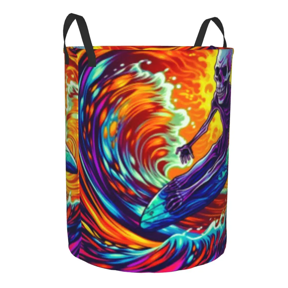 Skeleton Surfboard Colorful Wave Waterproof Storage Bag Household Dirty Laundry Basket Folding Bucket Clothes Organizer