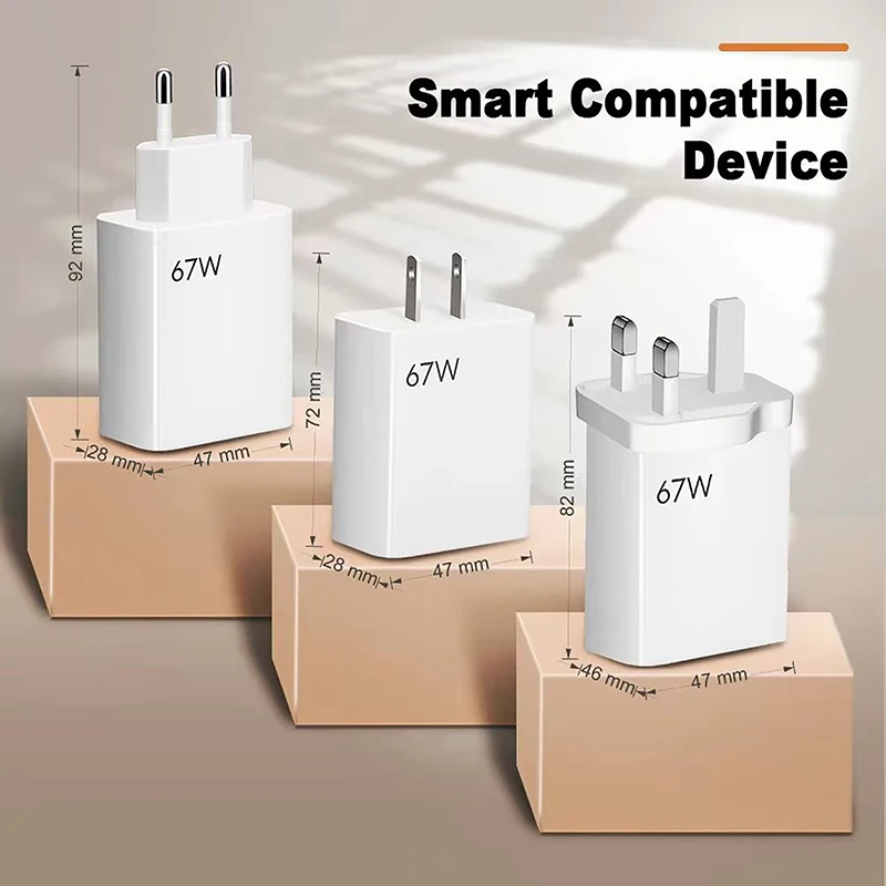67W USB Charger Super Fast Charging Phone Adapter For IP  Xiaomi Poco Tablet USB Type C Cable 5V 5A Quick Charger