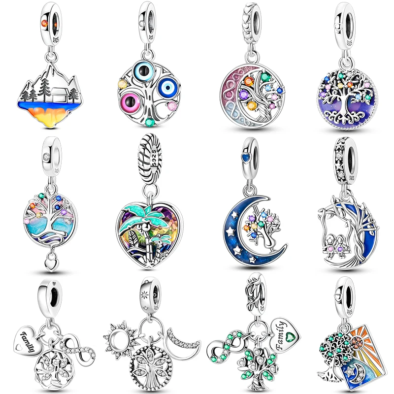 

2025 Hot Tree Of Life Series Flower Lucky Clover Charms Bead 925 Sterling Silver Fit Bangle Pendant Bracelet Jewelry Gifts Diy