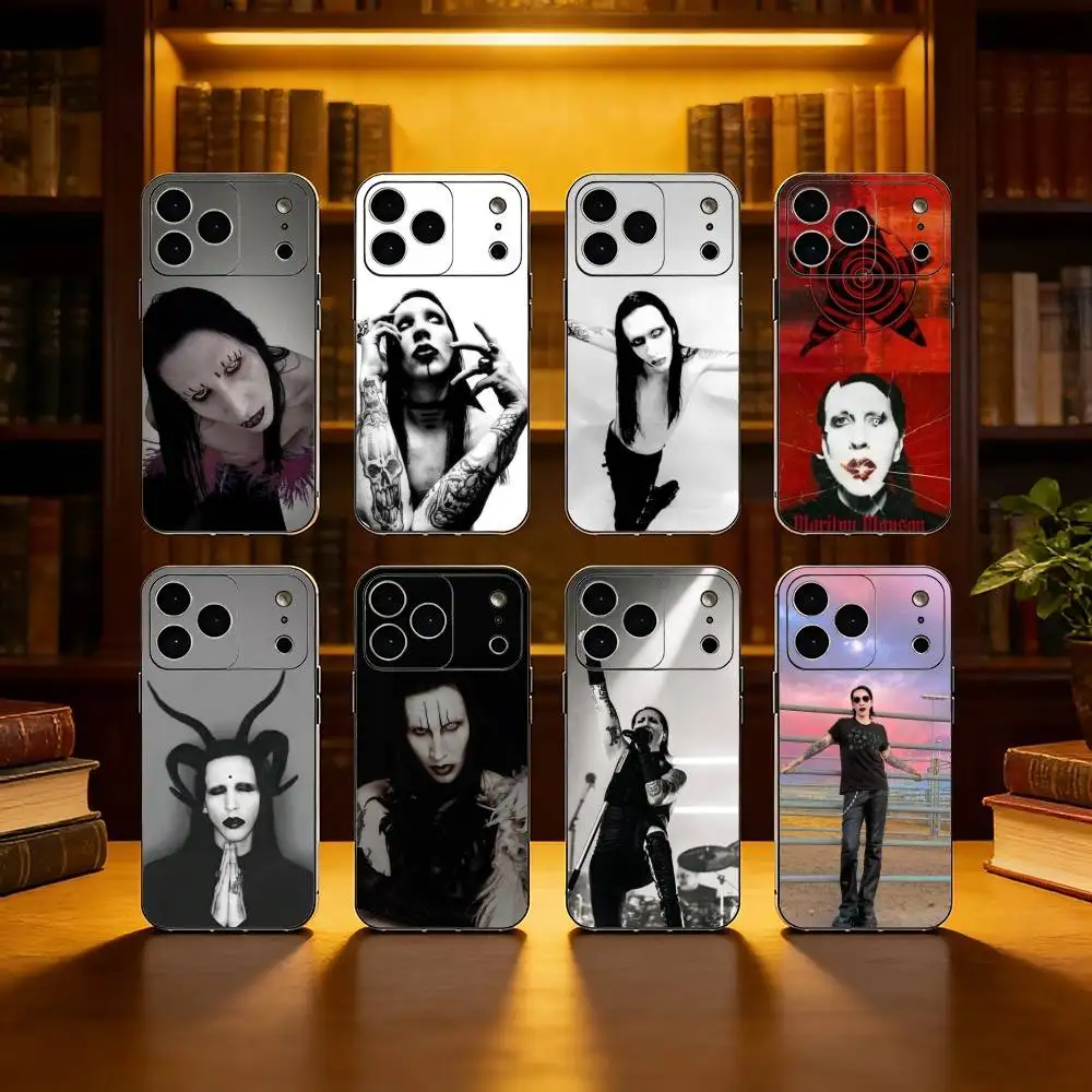 

Singer Marilyn M-Manson Phone Case For iPhone 17,16,15,14,13,12,11 Plus,Pro Max, Black Silicone Cover