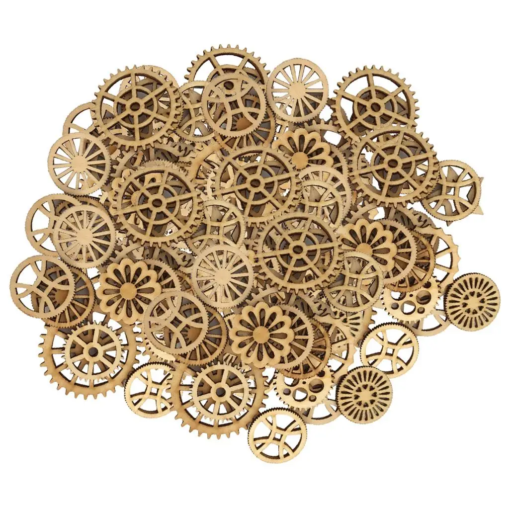 Unfinished Wood Craft Pieces Hollow Gear Shape Wooden Hanging Tags for DIY Scrapbooking Cardmaking Wedding Party Home Decor