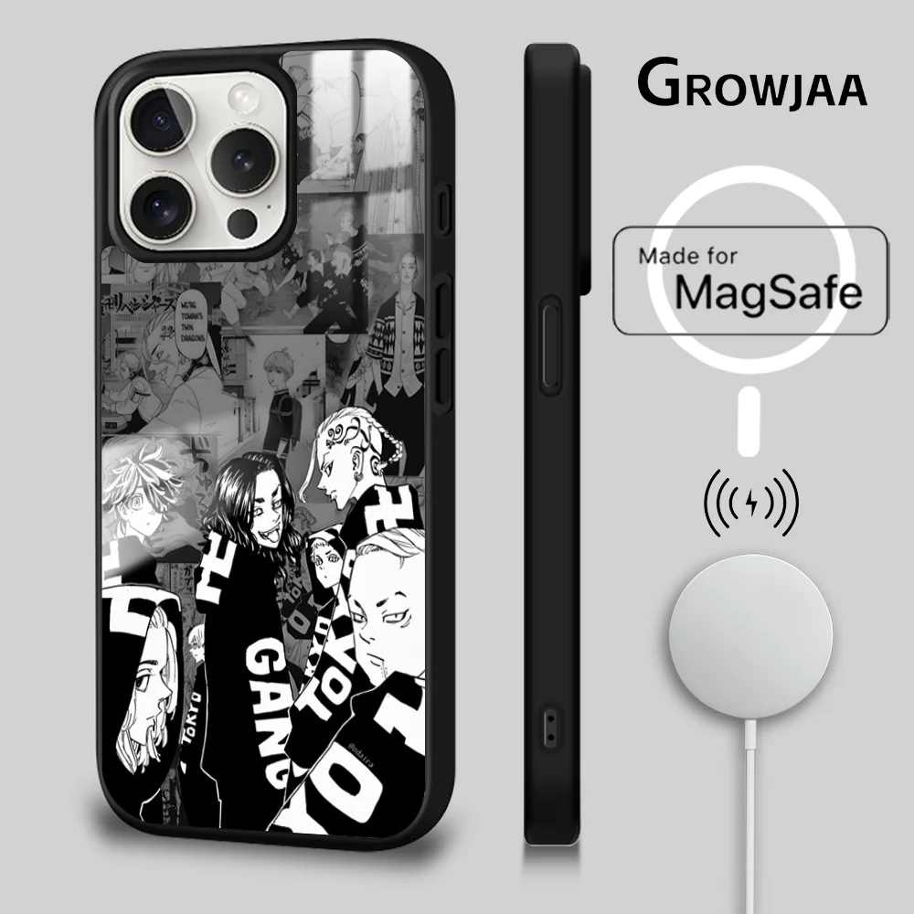 Funny T-Tokyo R-Revengers Anime Magnetic Phone Case For iPhone 15 14 13 12 11 Pro Max Plus Mini Mirror Wireless Magnetic Cover