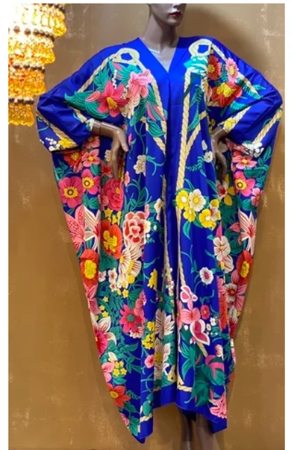 Vestido longo estampado em seda kaftan para mulheres, decote em v, solto, abaya tradicional, Dubai, kaftan, kaftan, kaftan, kaftan, feriado de verão, kebaya