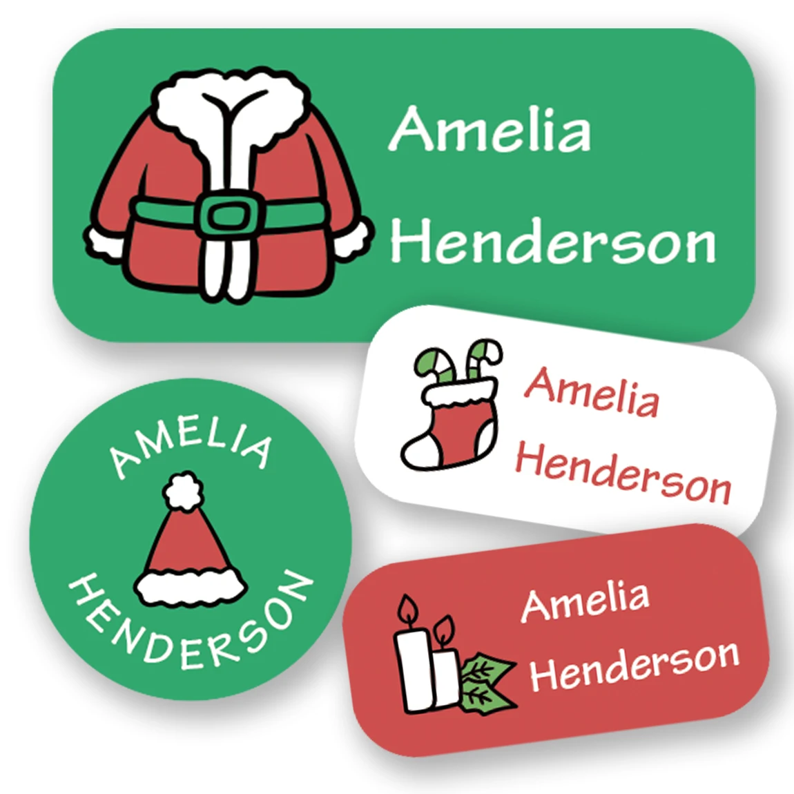 130+PCS Personalized Christmas Name Labels, Custom Holiday Stickers for Bottles, Lunch Boxes, School Supplies