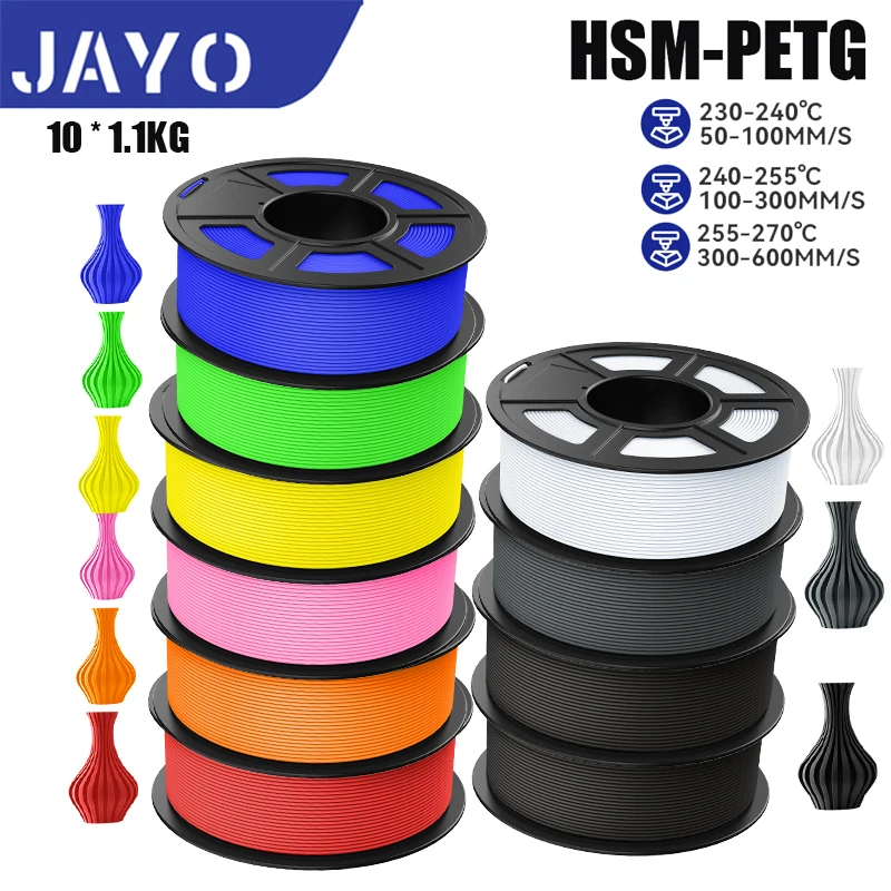 JAYO High Speed ​​Matte PETG Multiple Colors Mixed 10Rolls Non-toxic Bubble Free Smooth Suitable Filament 175mm for 3D Printing