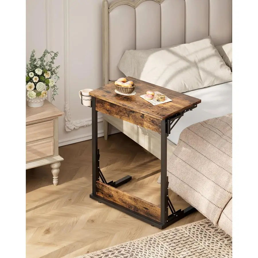 24 طاولة تلفزيون قابلة للطي، طاولة نهاية قابلة للطي على شكل حرف C للأريكة، صينية عشاء تلفزيون مع حامل أكواب، مكتب كمبيوتر محمول صغير بجانب الأريكة #4