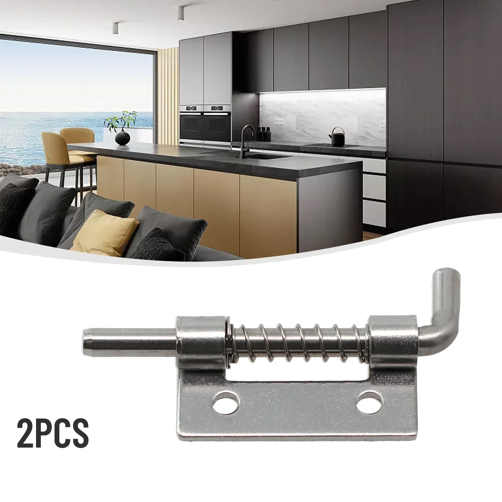 Spring Loaded Latch Pin Stainless Steel Silver Window Barn Cabinet Hinges Security Door Bolts Latch For Household Hardware 2PCS