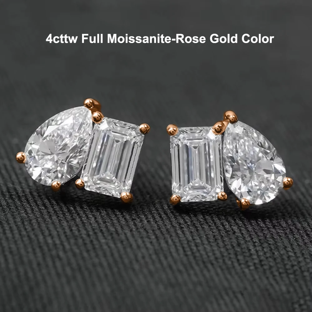 4cttw Emerald & Pear Cut Moissanite Diamanten Oorbellen voor Vrouwen GRA Gecertificeerd S925 Sterling Zilver Twee Steen Stud Oorbel Sieraden