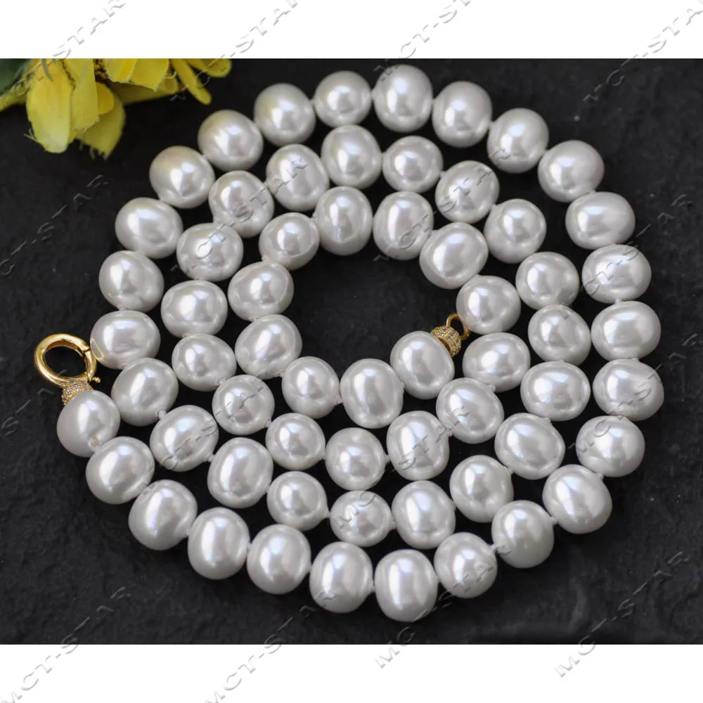 MCT·STAR 35'' 15mm White Egg South Sea Shell Pearl Necklace CZ Custom Jewelry（Z14027）