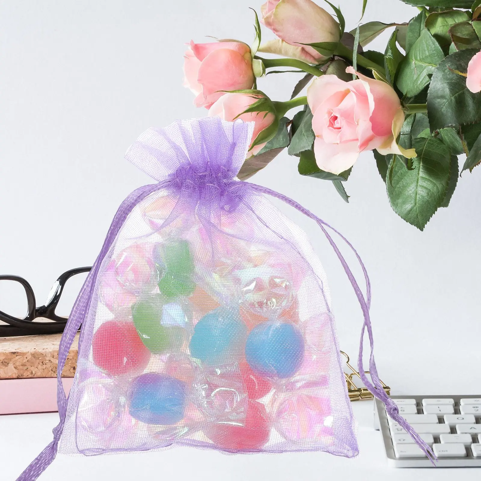 50 Buah Tas Kecil Bahan Premium Serut Kemasan Permen Hadiah Pesta Jaring Kemasan Hadiah Tas Mini Pernikahan Multiwarna
