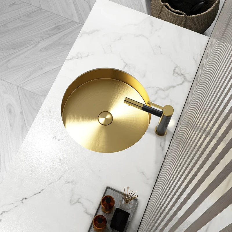 Round gold light luxury stainless steel undercounter basin, wash basin, single basin