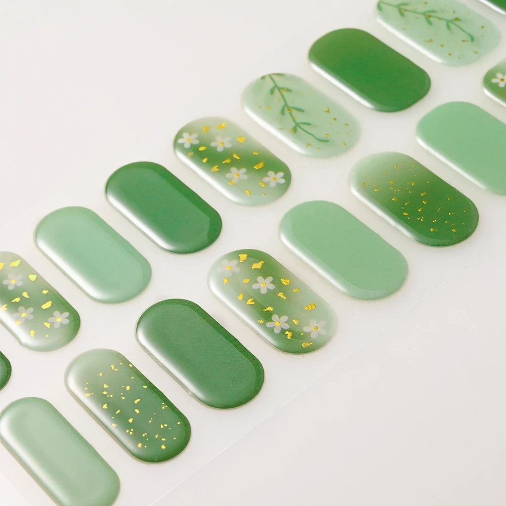 16/22Tips Semi-Gehard Gel Stickers Nagel Wraps Franse Bloem Nagellak Strips Volledige Cover Uv Gel Nagellak Stickers Voor Manicure