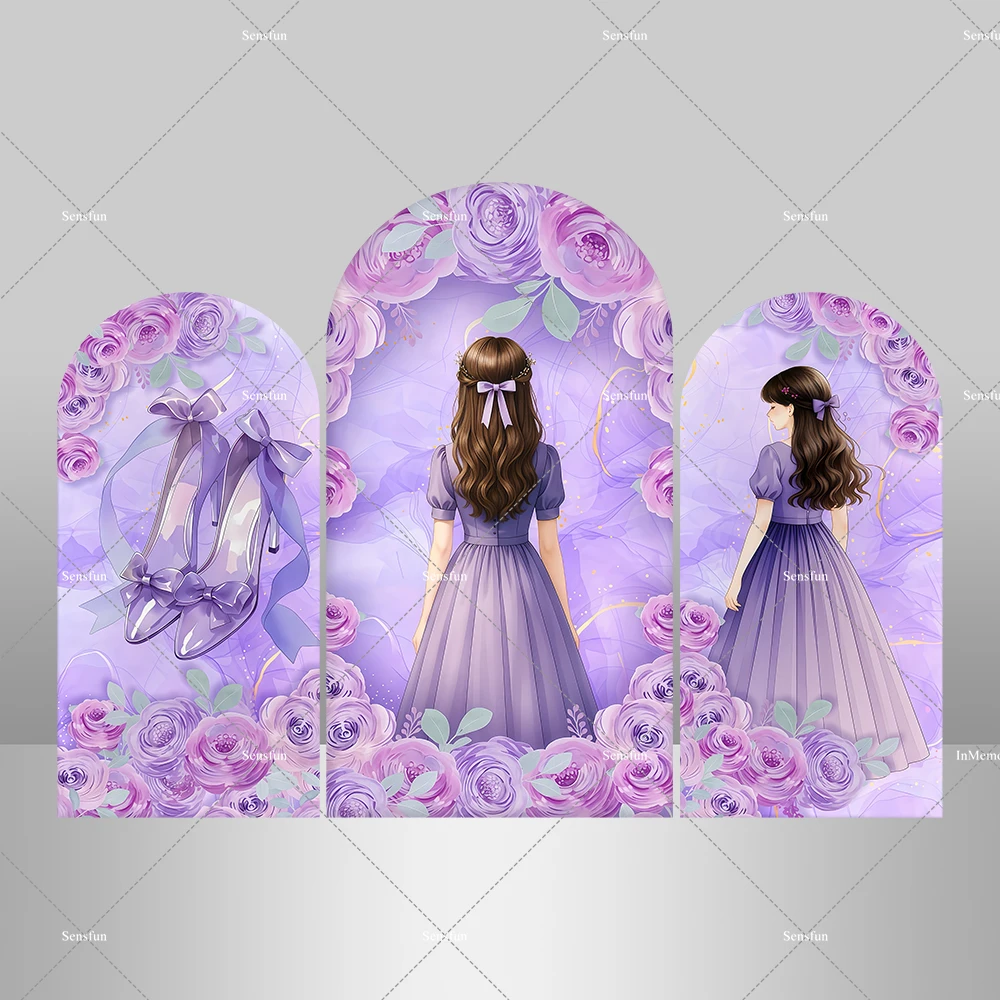 Quinceanera فستان الأميرة الحلو 15th حفلة عيد ميلاد الطفل دش يغطي كيارا قوس ديكور خلفية صور الخلفيات