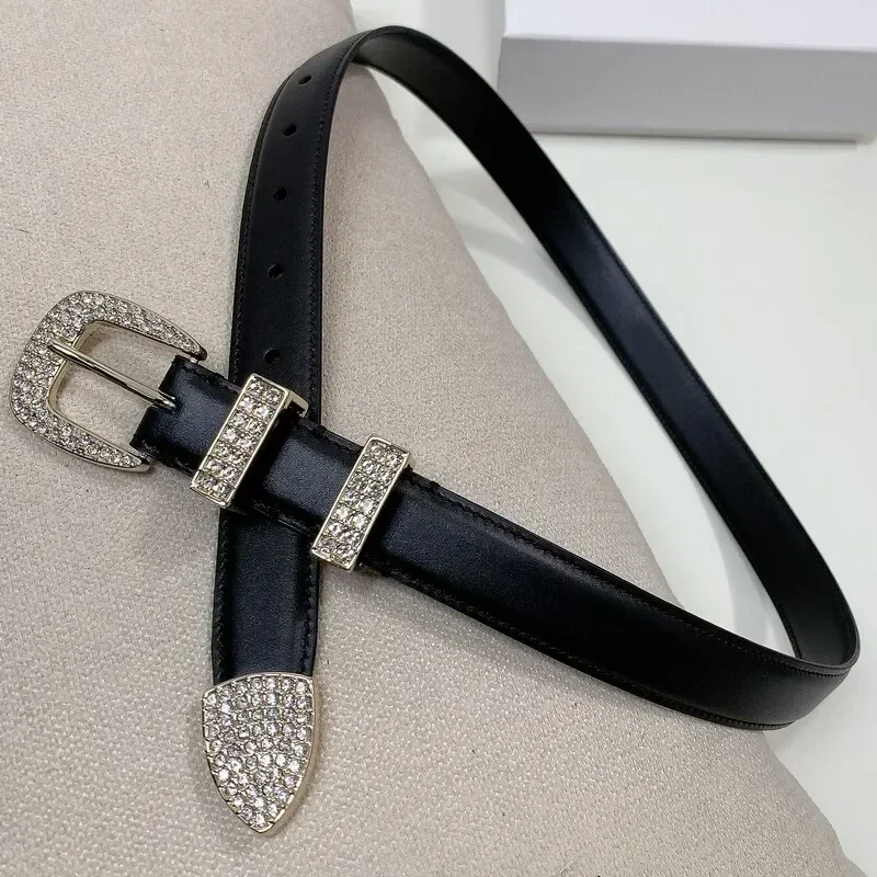 

Diamond Buckle calfskin Belt All Match Women Flash Diamond needle head belt Luxury Fashion waistband with waistband 2.5