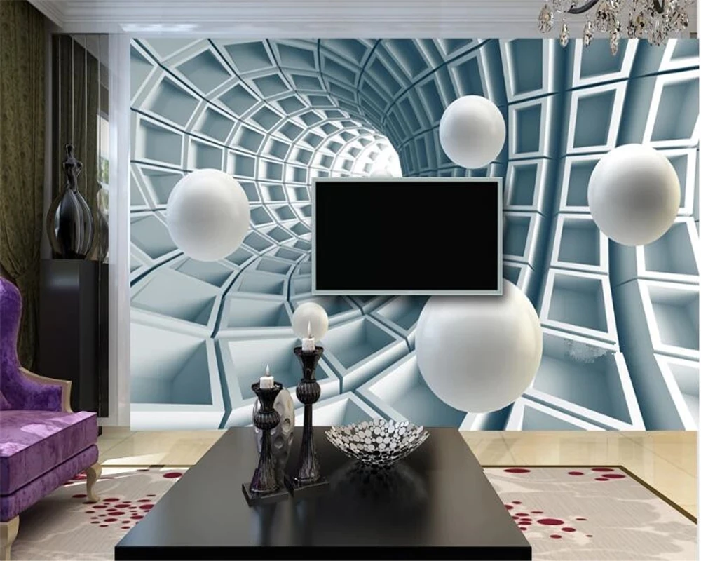 Customized simple wallpaper abstract tunnel space Mural Round ball Living room sofa TV background wall bedroom restaurant photo