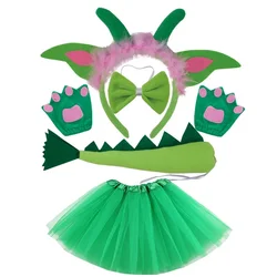 Party Holidays Animal Dinosaur Costume Green Tutu Skirt Ear Headband Tail Cosplay Props Halloween for Girls Women Festival