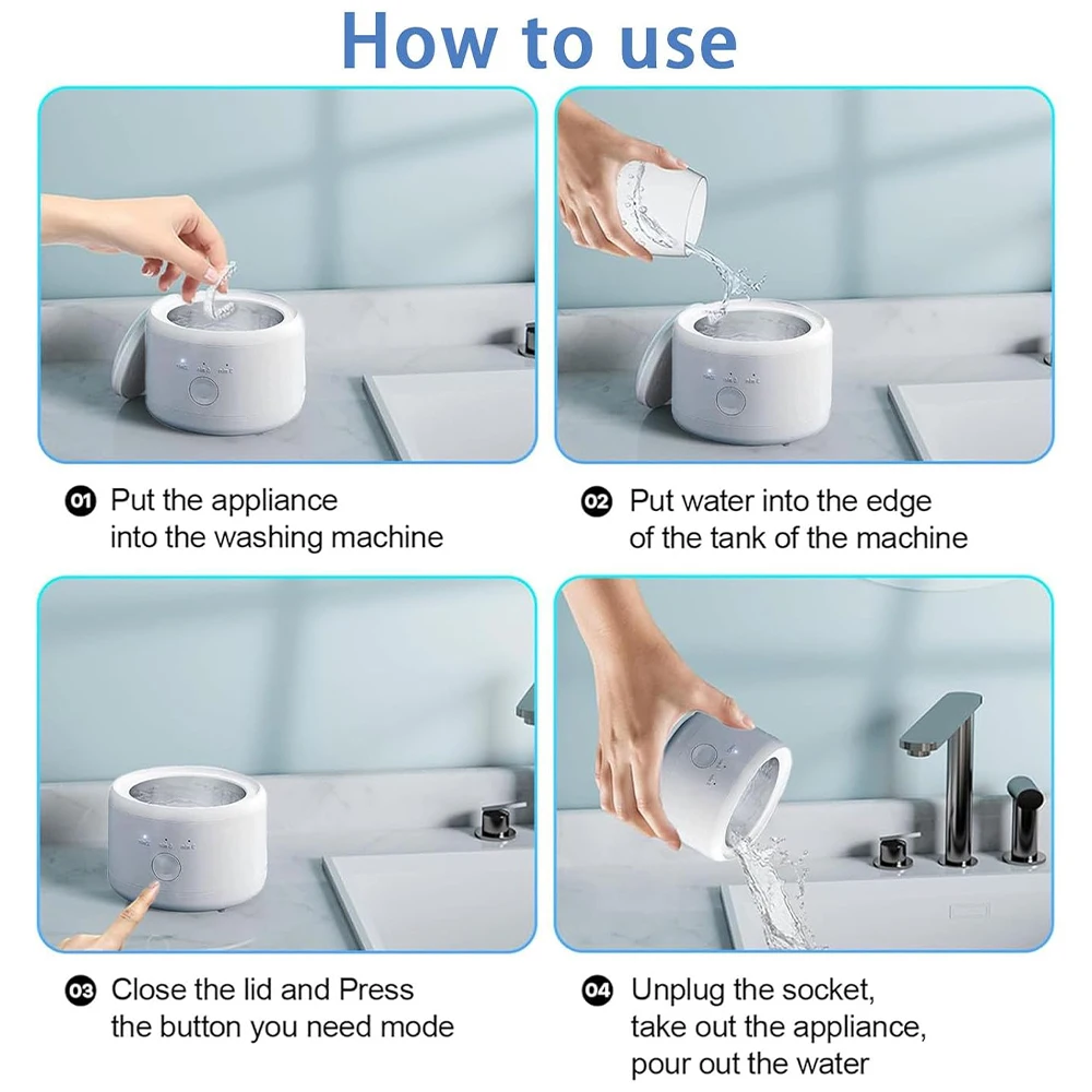 Portable Ultrasonic Retainer Cleaner Machine for Dentures Retainer Mouth Guard Aligner Whitening Trays Personal Oral Supplies